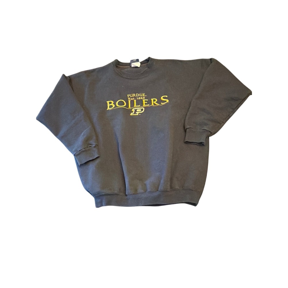 Vintage 80s Sweatshirt Black Purdue Boilers Embroidered NCAA Collegiate Pullover